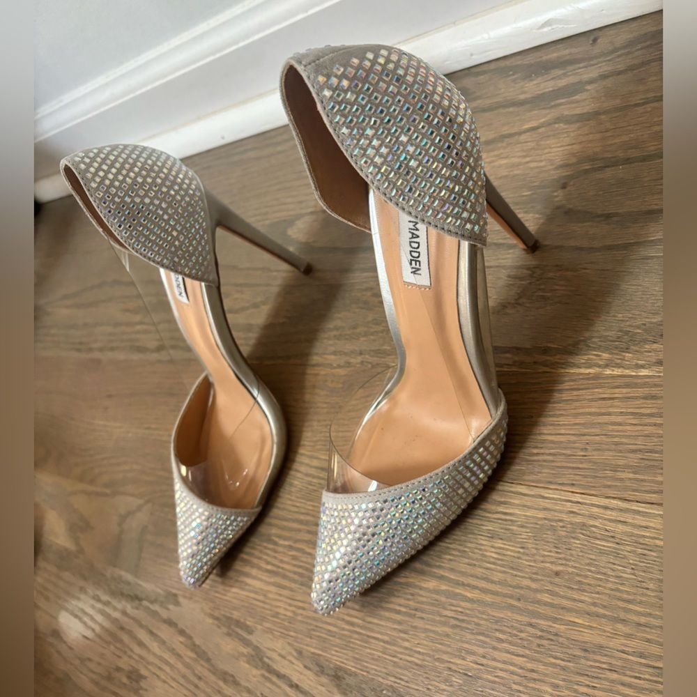 Steve Madden Marbela Pump 4.5” heel Silver Sequin Shiny Women’s size 9.5 - Picture 3 of 7